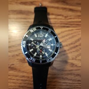 Nautica Men's Multifunction Sports Metal Case Black Rubber Strap Watch